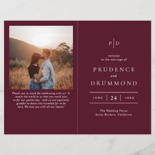 Prospectus 21,6 Cm X 24,94 Cm Programme de mariage classique élégant bordeaux pr
