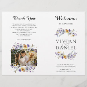 Prospectus 21,6 Cm X 24,94 Cm Programme de mariage des Fleurs sauvages d'aquarel