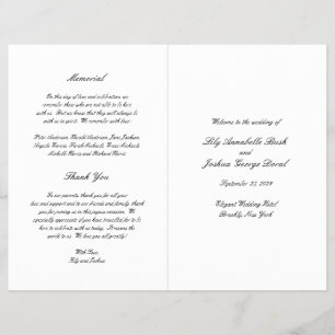 Prospectus 21,6 Cm X 24,94 Cm Programme de mariage économique intemporel noir et