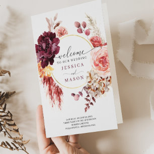 Prospectus 21,6 Cm X 24,94 Cm Programme de mariage en laiton Pampas Boho plié