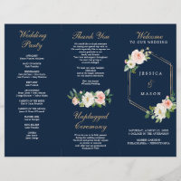 Programme de mariage triplé bleu or de la Marine