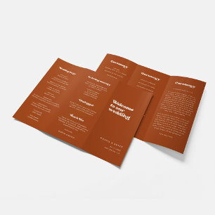 Prospectus 21,6 Cm X 24,94 Cm Programme de mariage triplé Burnt Orange rétro élé