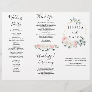 Prospectus 21,6 Cm X 24,94 Cm Programme de mariage triplé de verdure florale