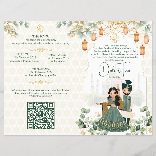 Prospectus 21,6 Cm X 24,94 Cm Programme des rituels mariages hindous en or vert (Devant)