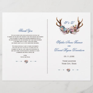 Prospectus 21,6 Cm X 24,94 Cm Programme Romantique Dusty Blue Rose Floral Antler