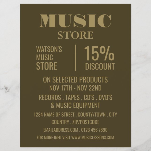 Prospectus 21,6 Cm X 24,94 Cm Publicité de magasin de musique élégant (Devant)