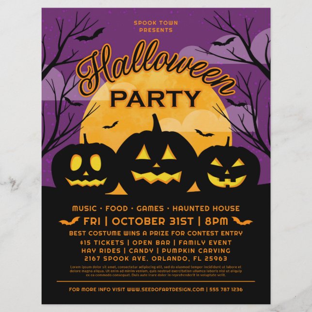 Prospectus 21,6 Cm X 24,94 Cm Purple Halloween Party Black Citrouilles événement (Devant)
