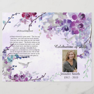 Prospectus 21,6 Cm X 24,94 Cm Purple Orchids Hummingbird Funeral Program Flyer