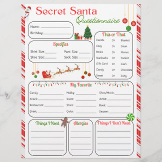 Prospectus 21,6 Cm X 24,94 Cm Questionnaire Secret Père Noël