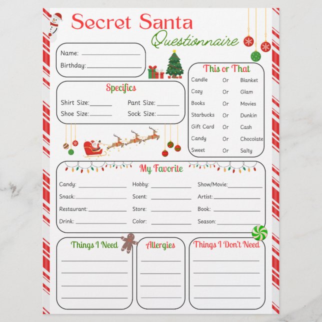 Prospectus 21,6 Cm X 24,94 Cm Questionnaire Secret Père Noël (Devant)