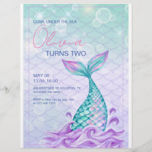 Prospectus 21,6 Cm X 24,94 Cm Queue de Sirène Sous la Mer Anniversaire Violet 