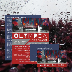 Prospectus 21,6 Cm X 24,94 Cm Red & Blue Car Wash, Cleaning Service Advertising