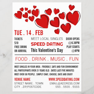 Prospectus 21,6 Cm X 24,94 Cm Red Hearts, Speed Dating Evénement Publicité
