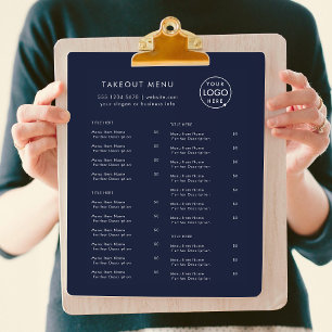 Prospectus 21,6 Cm X 24,94 Cm Restaurant Takeout Menu Reprise du logo bleu mar