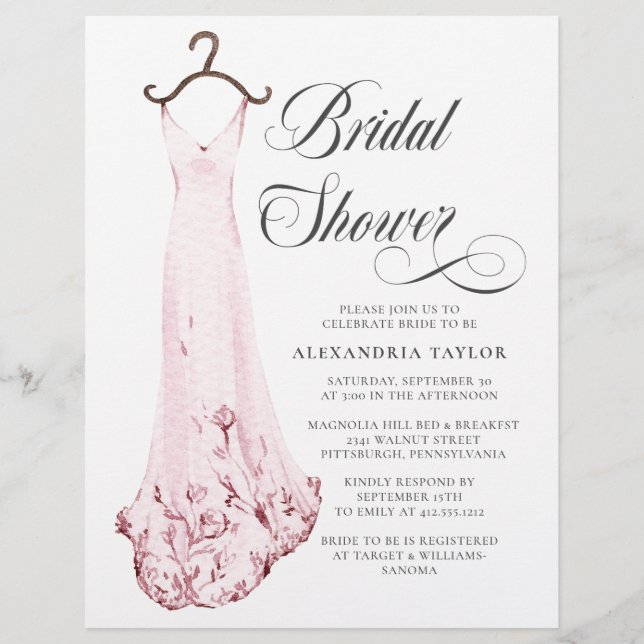 Prospectus 21,6 Cm X 24,94 Cm Robe Mariage rose pâle Invitation de douche nuptia (Devant)