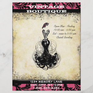 Prospectus 21,6 Cm X 24,94 Cm Robe Vintage noire et rose Boutique ou affaires