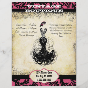 Prospectus 21,6 Cm X 24,94 Cm Robe Vintage noire et rose Boutique ou affaires