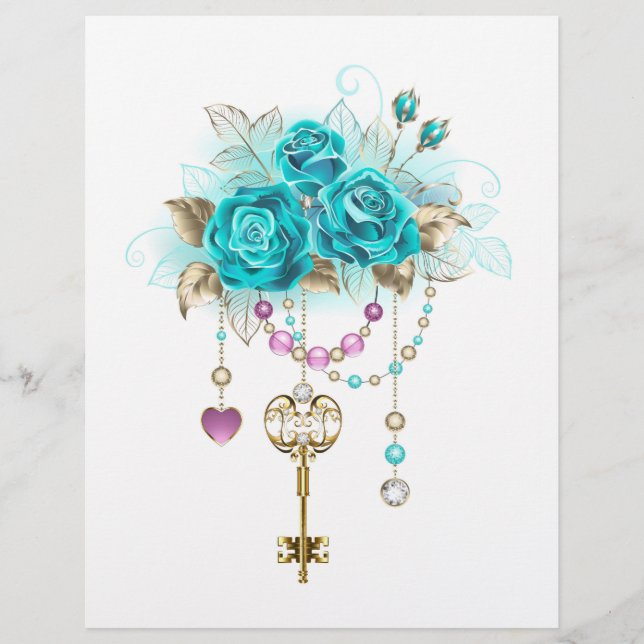 Prospectus 21,6 Cm X 24,94 Cm Roses turquoise avec touches (Devant)