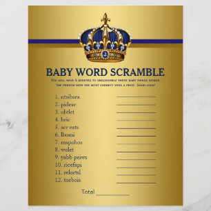Prospectus 21,6 Cm X 24,94 Cm Royal Blue Gold Prince Baby shower Games