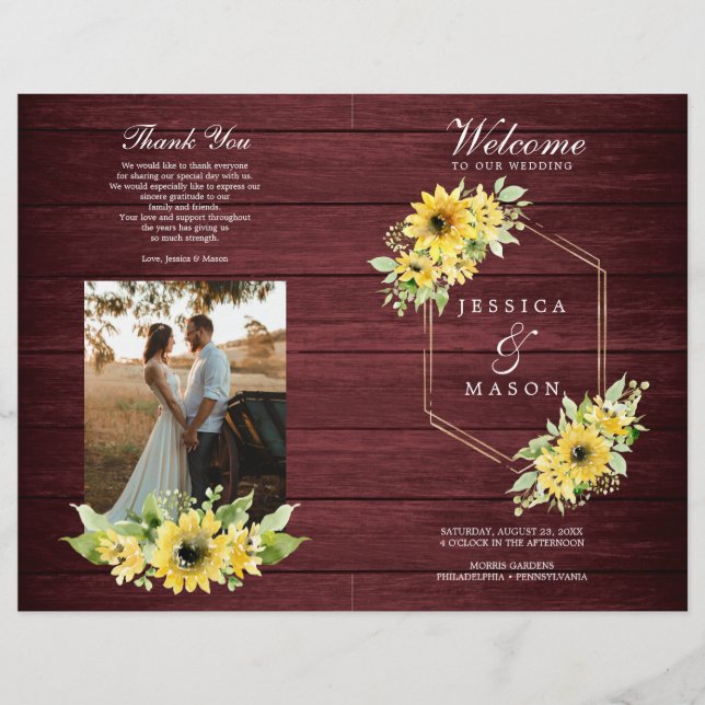 Prospectus 21,6 Cm X 24,94 Cm Rustic Sunflower Green Wedenery Programme de maria (Devant)
