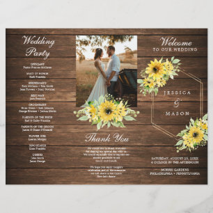 Prospectus 21,6 Cm X 24,94 Cm Rustique Tournesol vert Programme de mariage plié