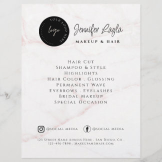 Prospectus 21,6 Cm X 24,94 Cm Salon de beauté Code QR Logo personnalisé Marbre R