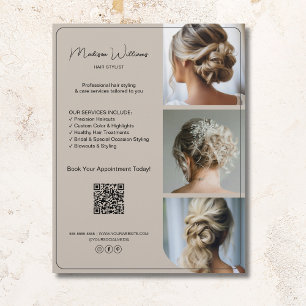 Prospectus 21,6 Cm X 24,94 Cm Salon Hair Styliste Services 3 Photos QR Beige