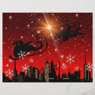 Prospectus 21,6 Cm X 24,94 Cm Santa Claus Reindeer et Sleigh Flying