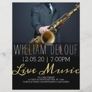 Prospectus 21,6 Cm X 24,94 Cm Saxophoniste Musique Live Concert de Saxophone Aff