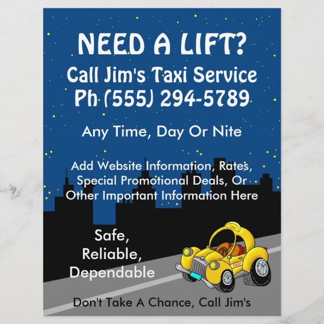 Prospectus 21,6 Cm X 24,94 Cm Service de taxi (Devant)