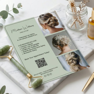 Prospectus 21,6 Cm X 24,94 Cm Services de coiffeur de salon 3 Photos QR Vert sau