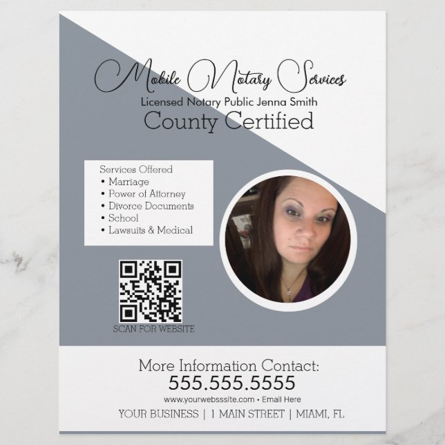 Prospectus 21,6 Cm X 24,94 Cm Services mobiles Notaire Minimaliste Photo QR FLYE (Devant)