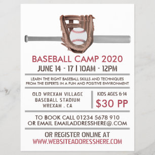 Prospectus 21,6 Cm X 24,94 Cm Silver Baseball Bat & Gear, Baseball Camp Advert