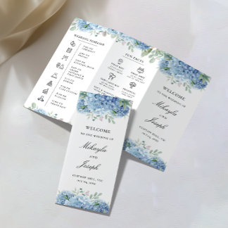Prospectus 21,6 Cm X 24,94 Cm SINI Blue Hydrangea Triplé Programme de mariage Ci