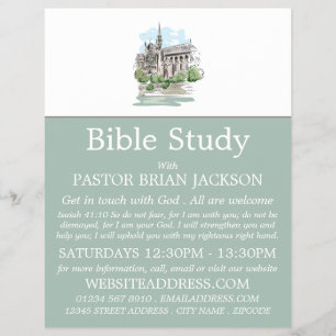 Prospectus 21,6 Cm X 24,94 Cm Sketched Church, Christian Bible Class Advert