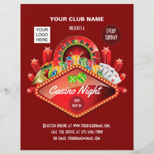 Prospectus 21,6 Cm X 24,94 Cm Soirée de club de casino personnalisée avec ajout 