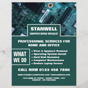 Prospectus 21,6 Cm X 24,94 Cm Spécialiste de la réparation d'ordinateurs de la c