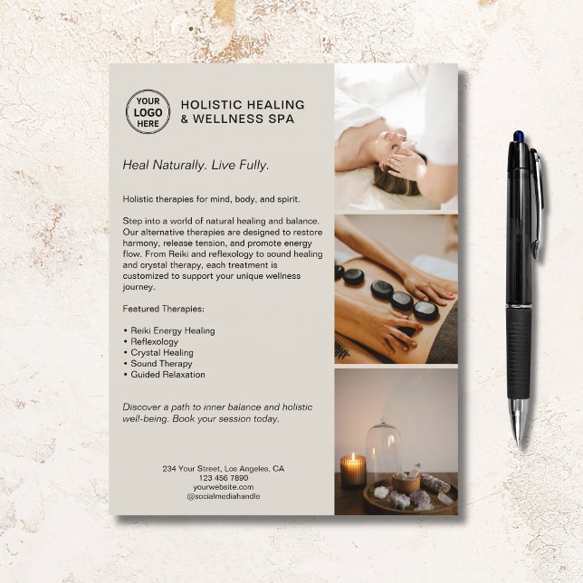 Prospectus 21,6 Cm X 24,94 Cm Thérapeute holistique de la santé Promotion des af (Holistic Health Therapist Promotional Business Flyer)