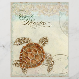 Prospectus 21,6 Cm X 24,94 Cm Tortue de mer Style Moderne de la Côte Océanique P