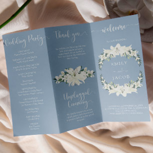 Prospectus 21,6 Cm X 24,94 Cm Tri-pli bleu bleu floral programme de mariage Circ