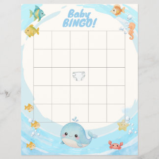 Prospectus 21,6 Cm X 24,94 Cm Watercolor Blue Wave Whale Baby Bingo