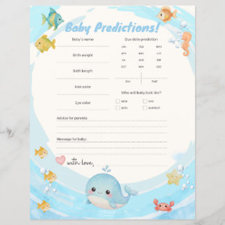Prospectus 21,6 Cm X 24,94 Cm Watercolor Blue Wave Whale Baby Predictions