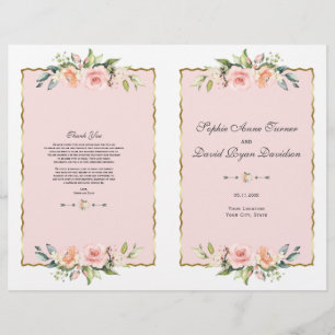 Prospectus 21,6 Cm X 24,94 Cm Watercolor Blush Floral Gold Frame Wedding Program