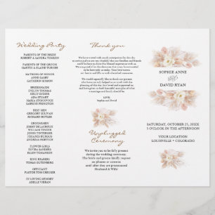 Prospectus 21,6 Cm X 24,94 Cm White Floral Pampas Grass Tri+Fold Wedding Program