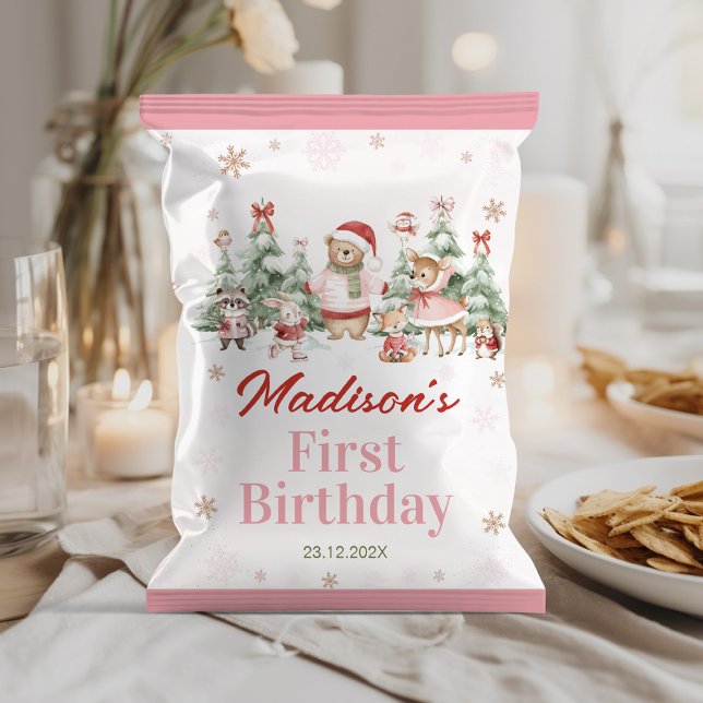 Prospectus 21,6 Cm X 24,94 Cm Winter Woodland Girl Birthday Chip Bag Wrapper (Créateur téléchargé)