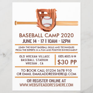 Prospectus 21,6 Cm X 24,94 Cm Wooden Baseball Bat & Gear, Baseball Camp Advert 