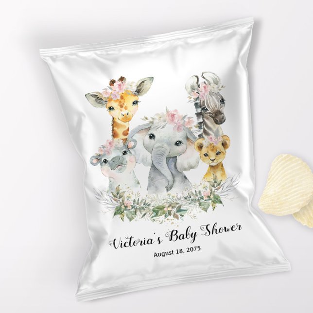 Prospectus 21,6 Cm X 24,94 Cm Wrapper à Baby shower à chips de  de fille Safari (1 ounce chip or snack bag wrapper flyer.)