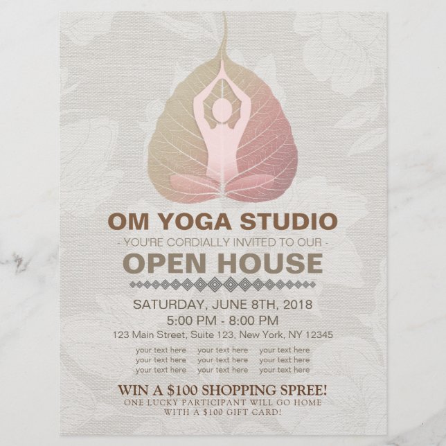 Prospectus 21,6 Cm X 24,94 Cm YOGA Studio Open House Méditation Pose Bodhi Leaf (Devant)