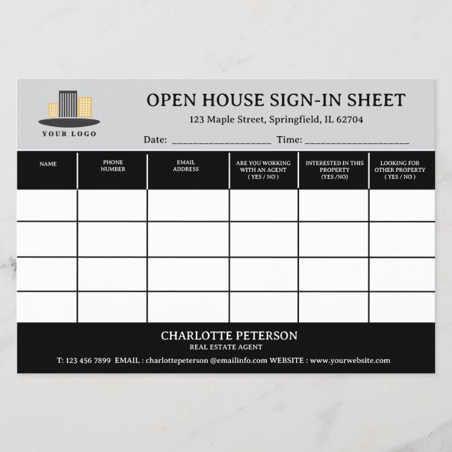 Prospectus Feuille de connexion Realtor Open House (Devant)