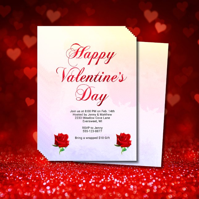Prospectus Soft Pastel Heureuse Sainte-Valentin Red Roses Par (Happy Valentine's Day Soft Pastel Red Roses Party Flyer)